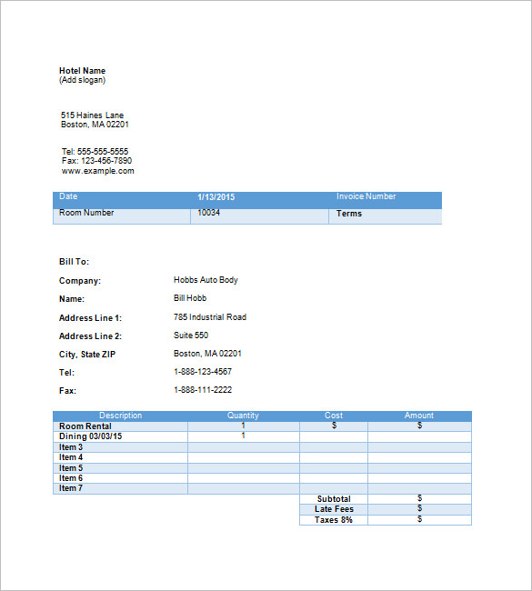 Hotel Invoice Template – 8+ Free Word, Excel, PDF Format Download 