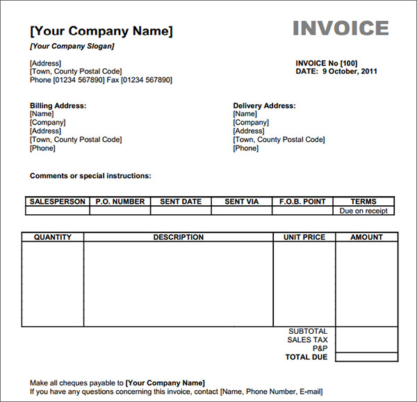 Invoice Template for Word Free Basic Invoice