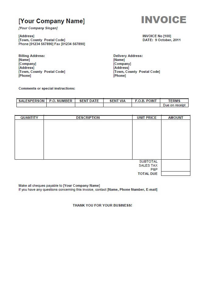 Free Blank Invoice Template for Microsoft Word Free Blank Invoice Template for Microsoft Word