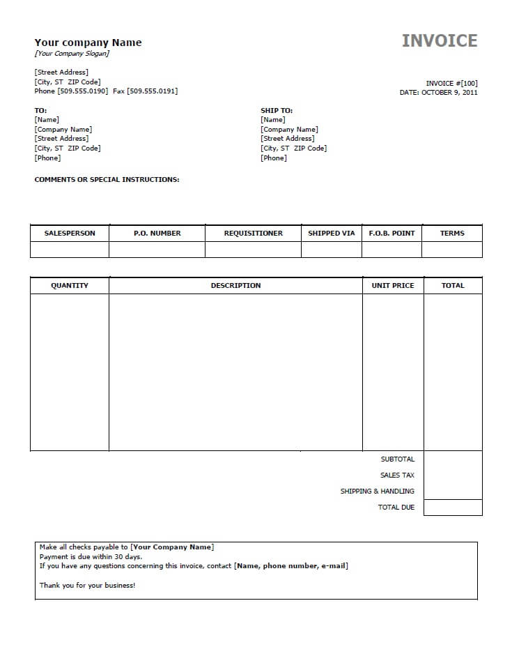Invoice Templates In Word. service invoice template word. invoice 