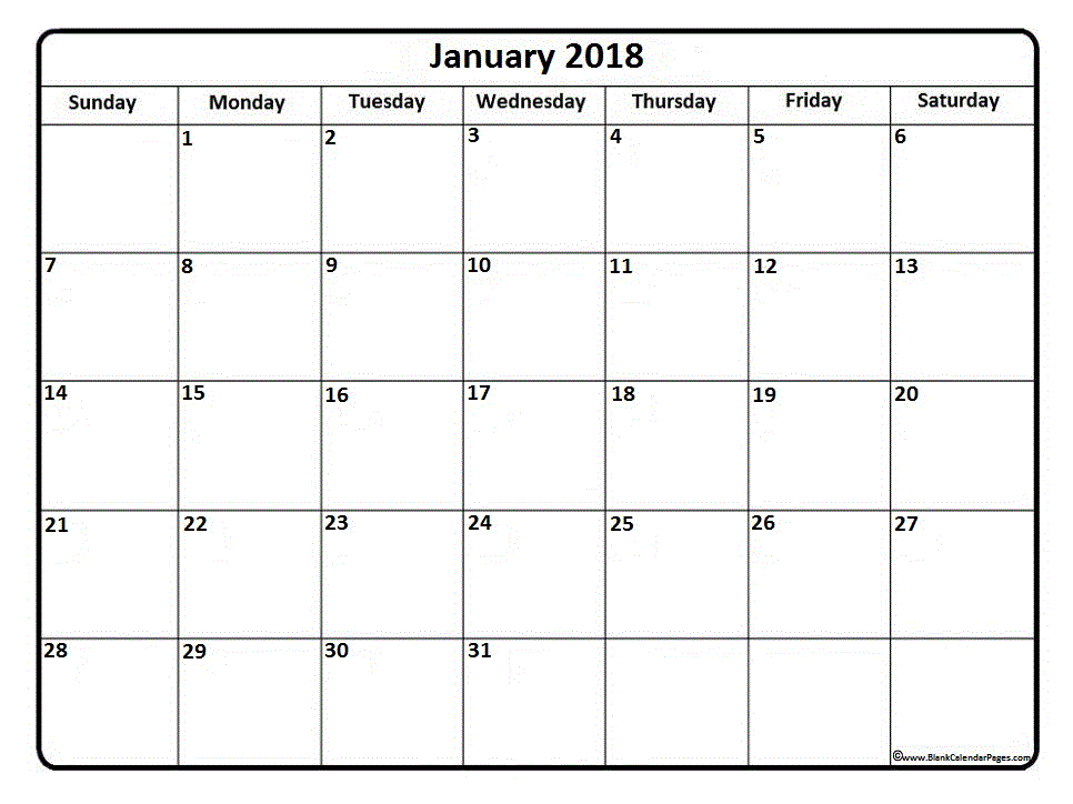 January 2018 calendar & January 2018 calendar printable