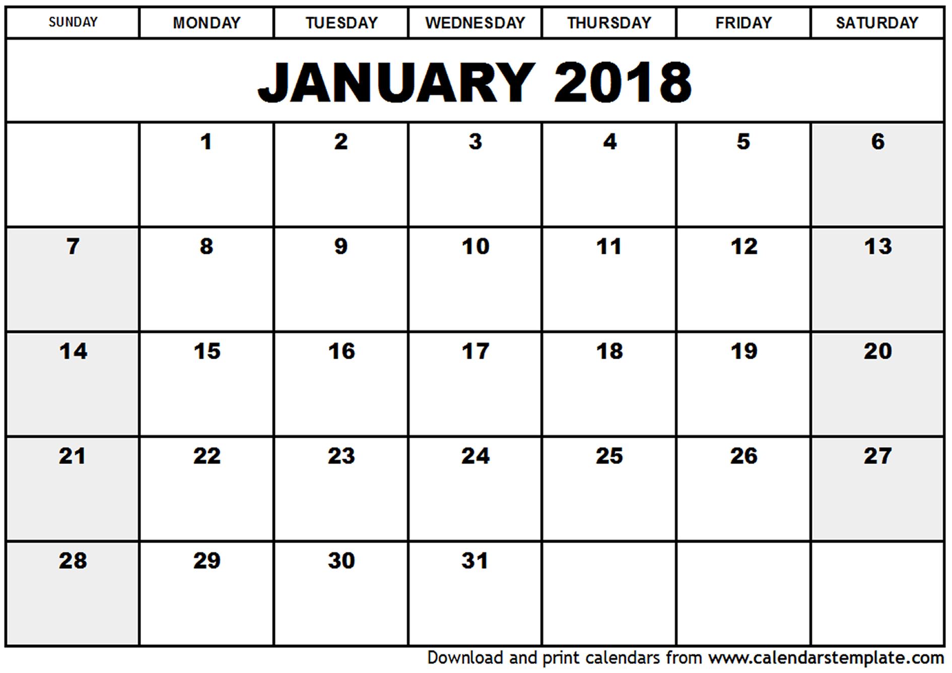 January 2018 Calendar Printable | 2017 calendar with holidays