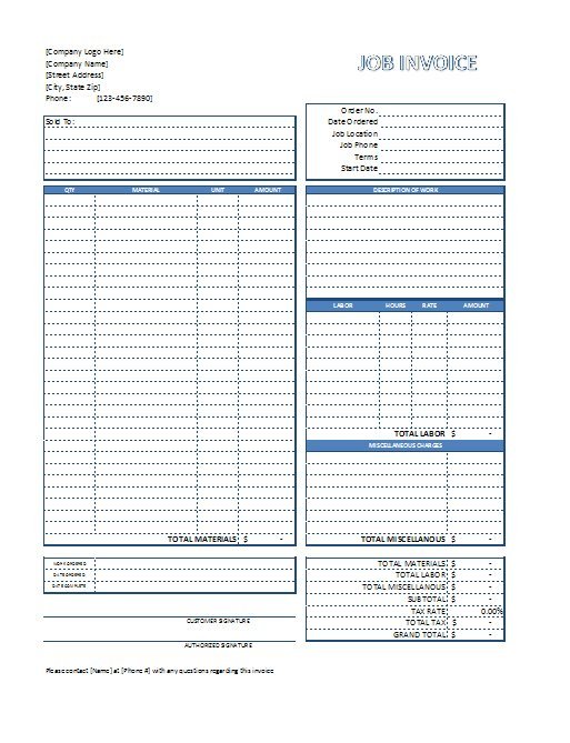 Job Invoice Template Job Invoice Template