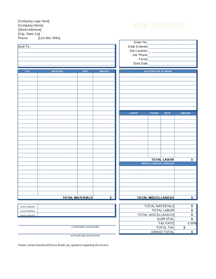 Job Invoice Template | printable invoice template Job Invoice Template | printable invoice template