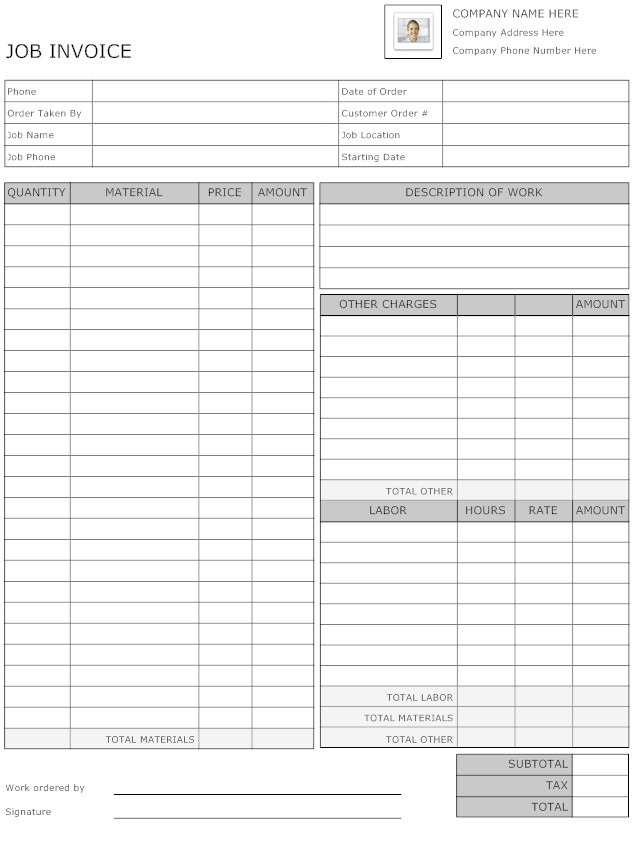 Excel Job Invoice Template Free Download