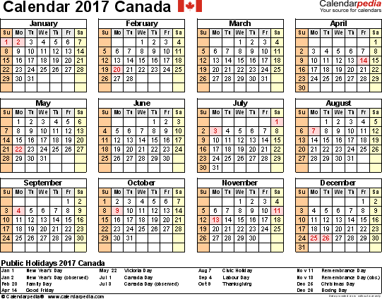 Canada Calendar 2017 free printable Excel templates Canada Calendar 2017 free printable Excel templates