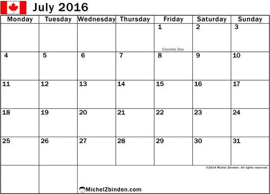 July 2017 Calendar Canada | yearly calendar printable