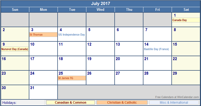 July 2017 Calendar Canada | 2017 calendar with holidays July 2017 Calendar Canada | 2017 calendar with holidays