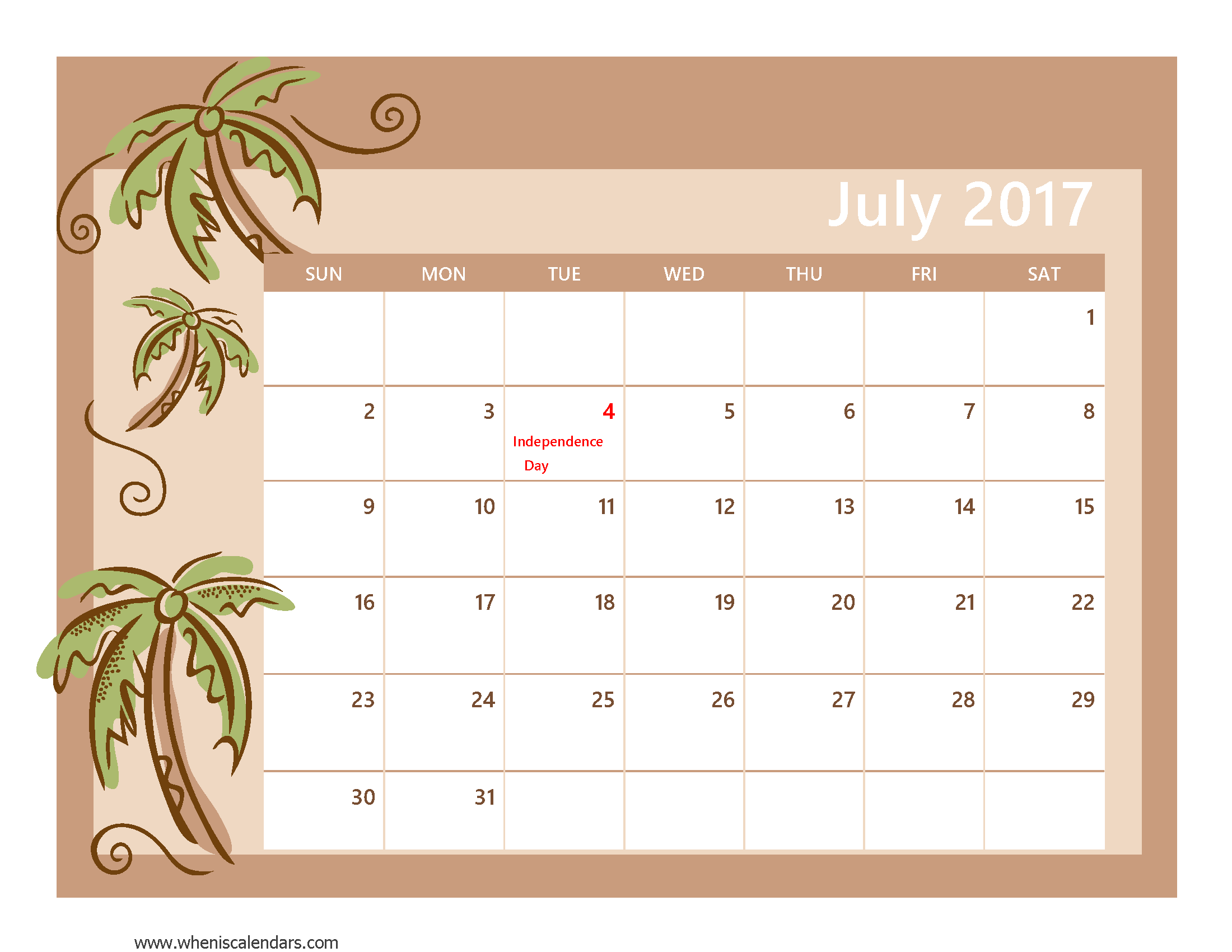July 2017 Calendar With US Holidays July 2017 Calendar With US Holidays