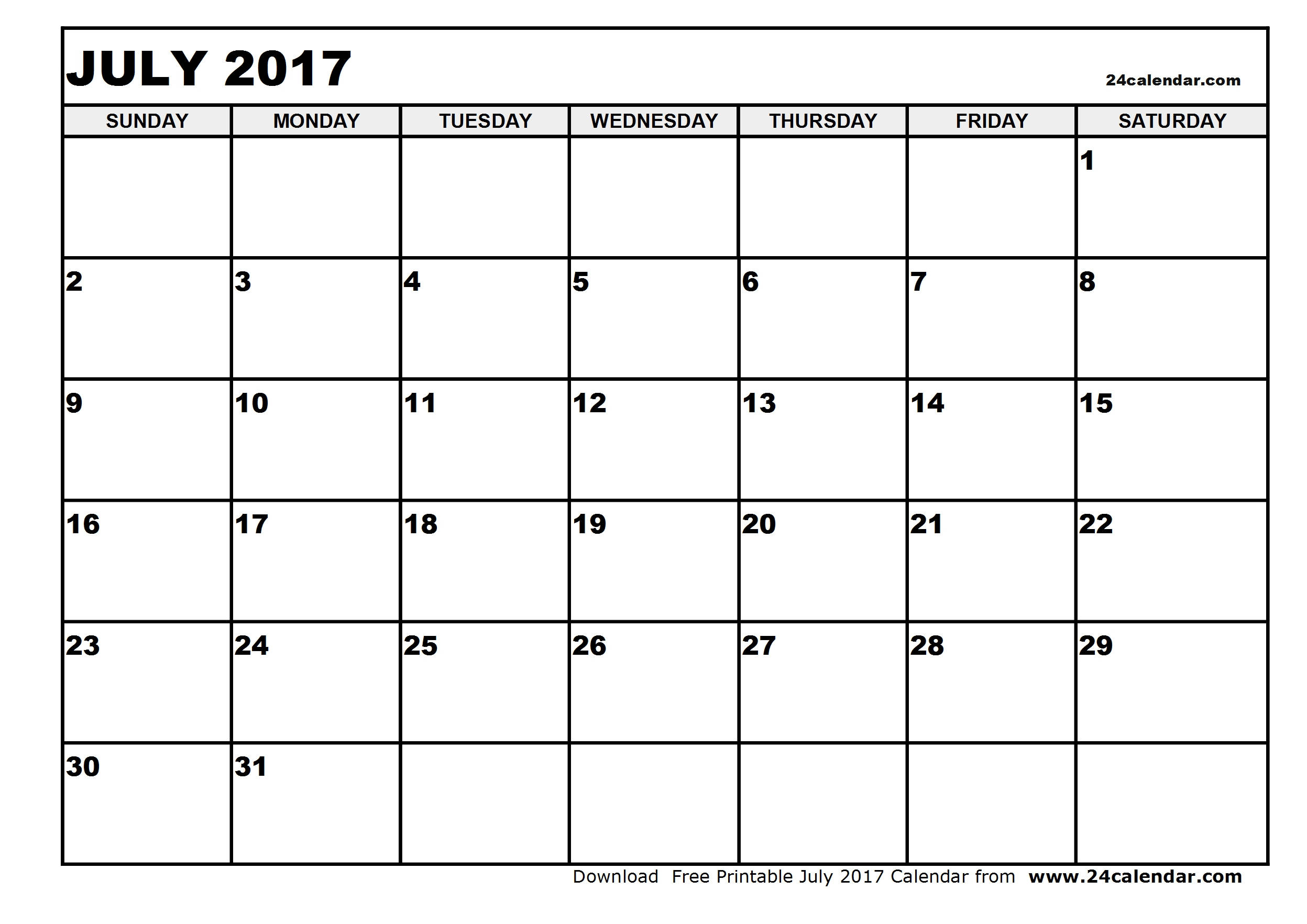 Blank July 2017 Calendar in Printable format. Blank July 2017 Calendar in Printable format.