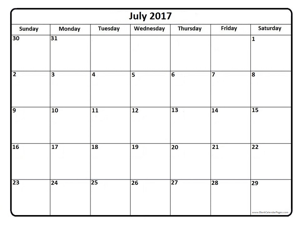 July 2017 Calendar – Calendar light July 2017 Calendar – Calendar light