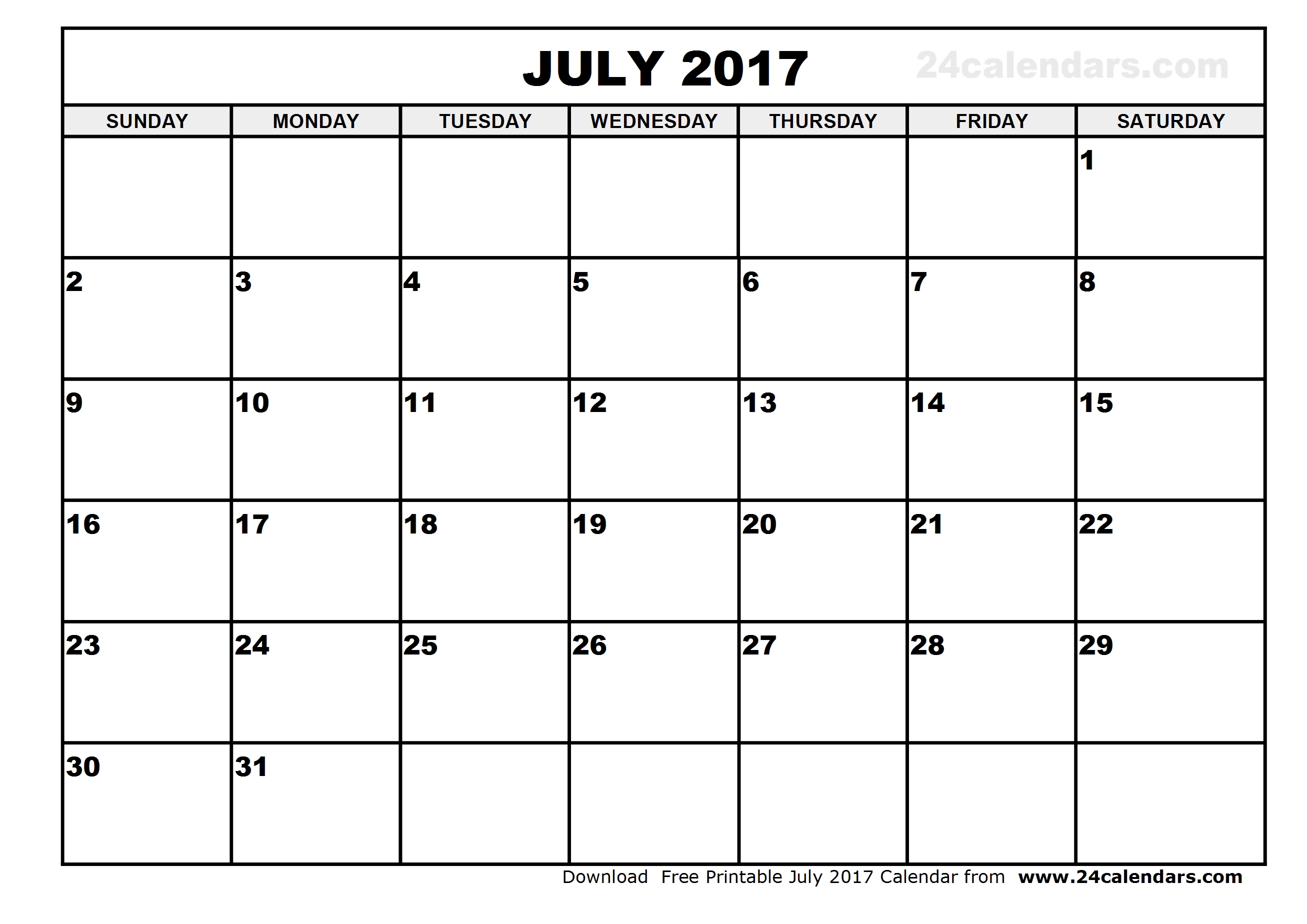 July 2017 Calendar Pdf | weekly calendar template