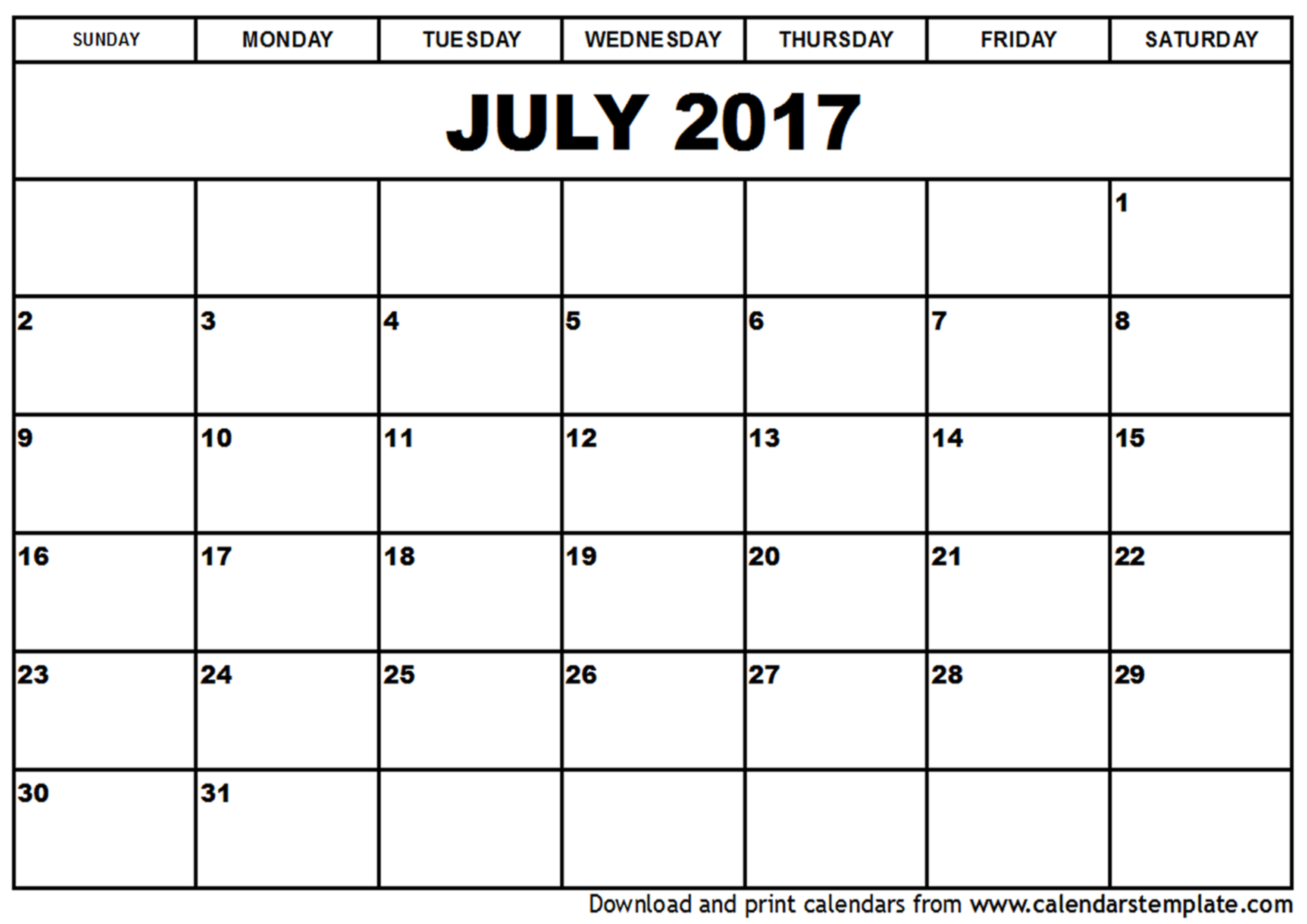 July 2017 Calendar Printable Holidays Template PDF July 2017 Calendar Printable Holidays Template PDF