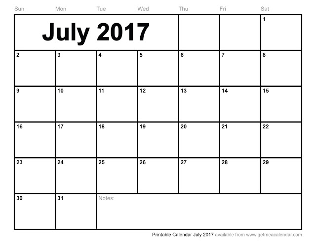 Get Printable Calendar : July 2017 Printable Blank Calendar Templates