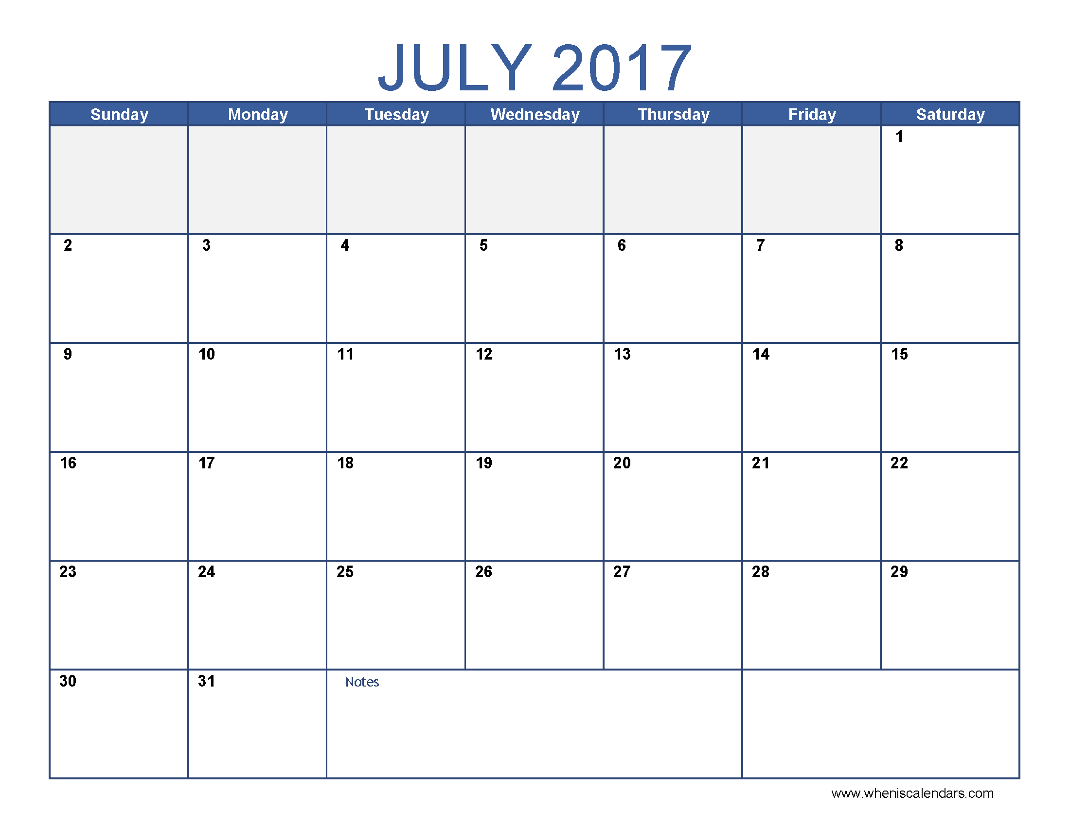 July 2017 Calendar Template | blank calendar printable