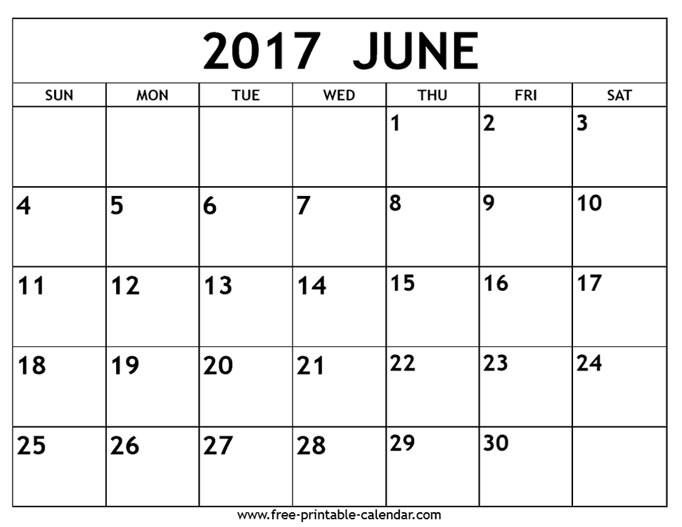 June 2017 calendar Free printable calendar.com