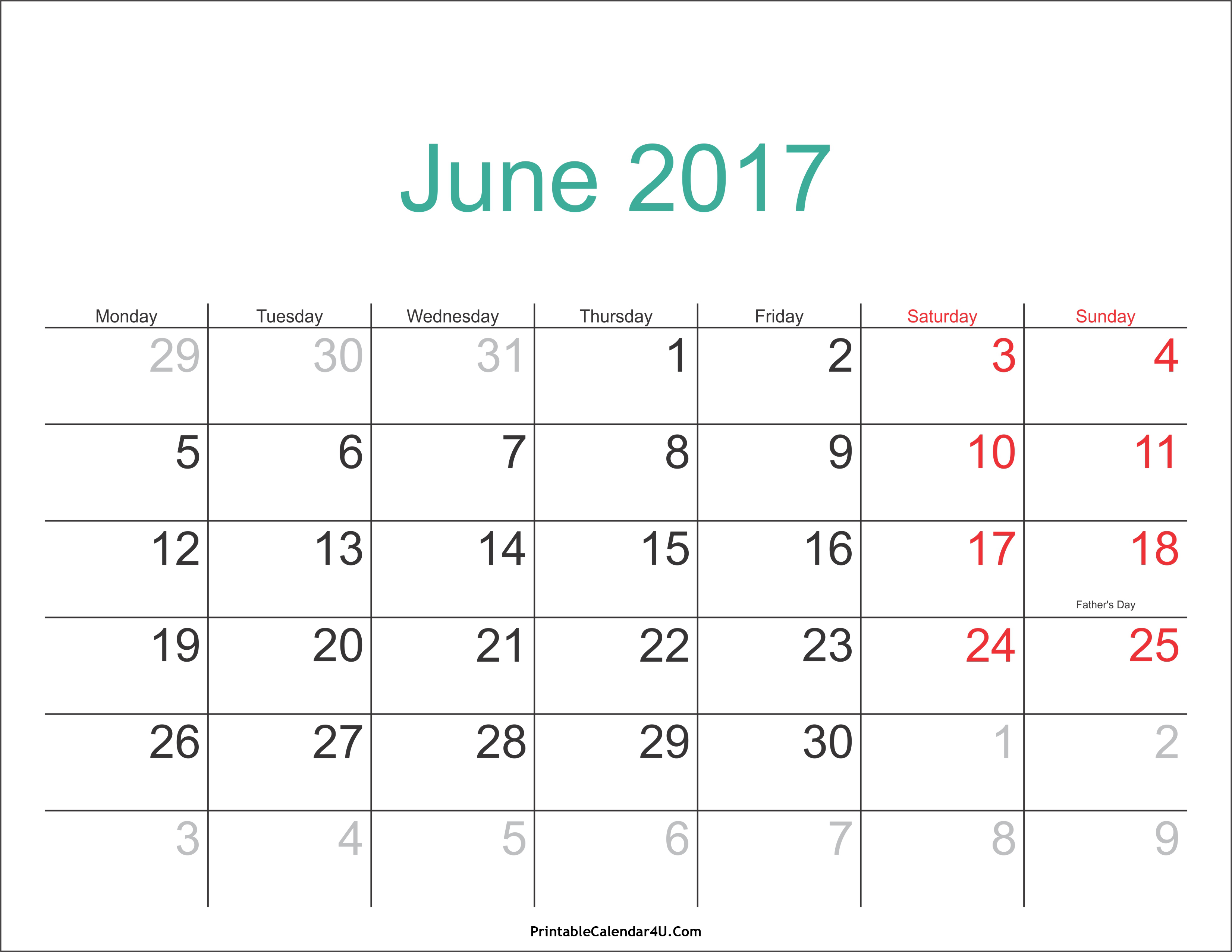 June 2017 Calendar Printable with Holidays PDF and June 2017 Calendar Printable with Holidays PDF and