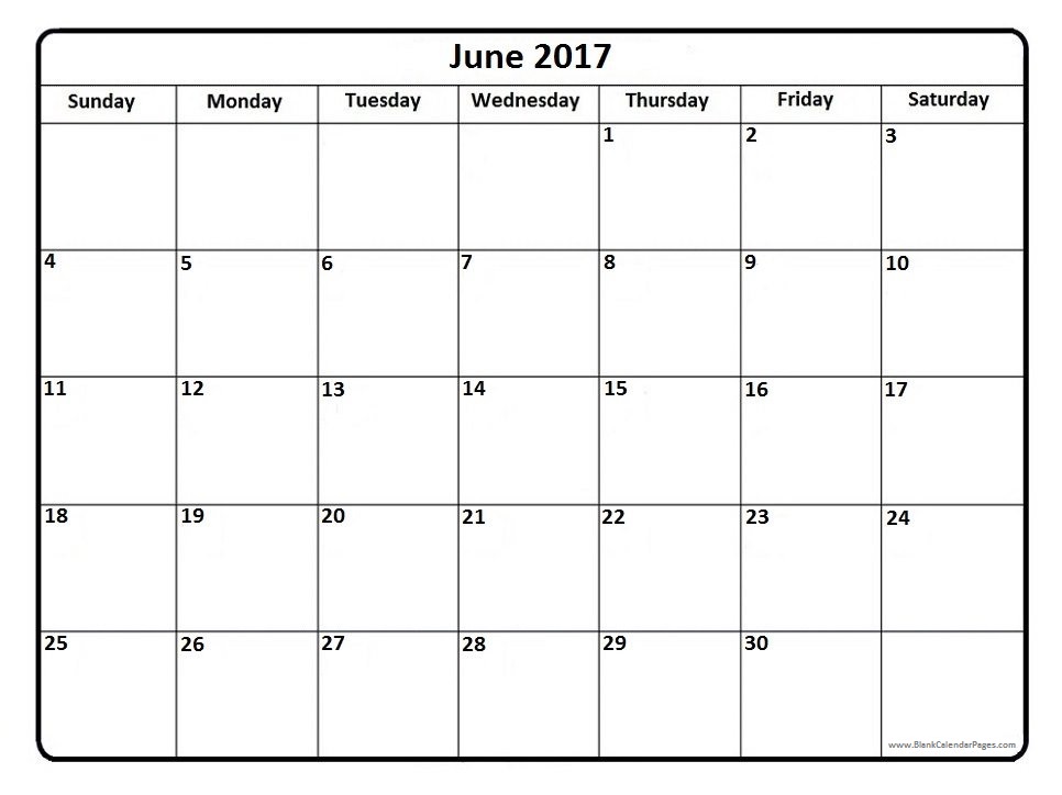June 2017 Calendar | weekly calendar template