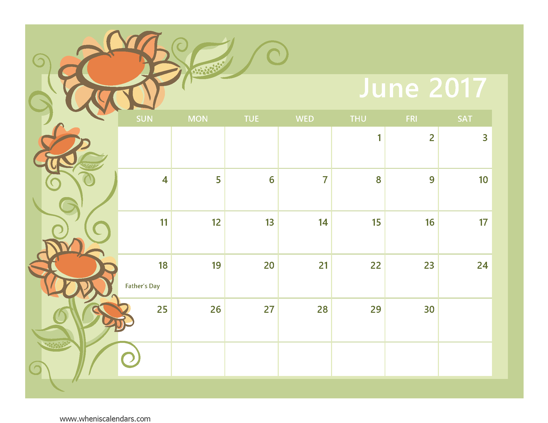 June 2017 Calendar Printable | weekly calendar template