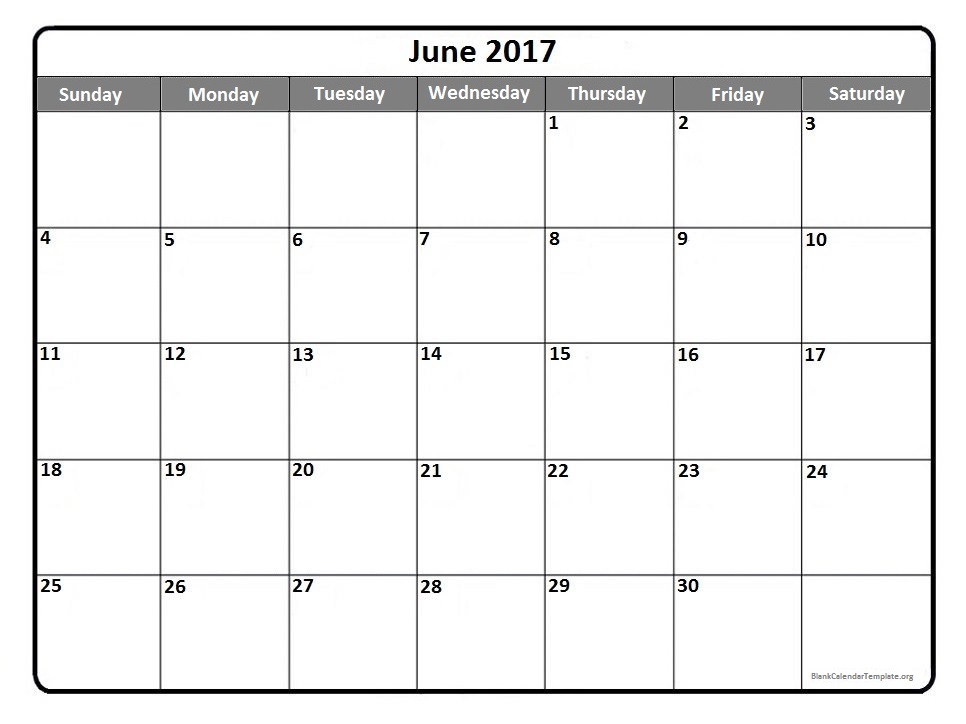 June 2017 Calendar Template | weekly calendar template