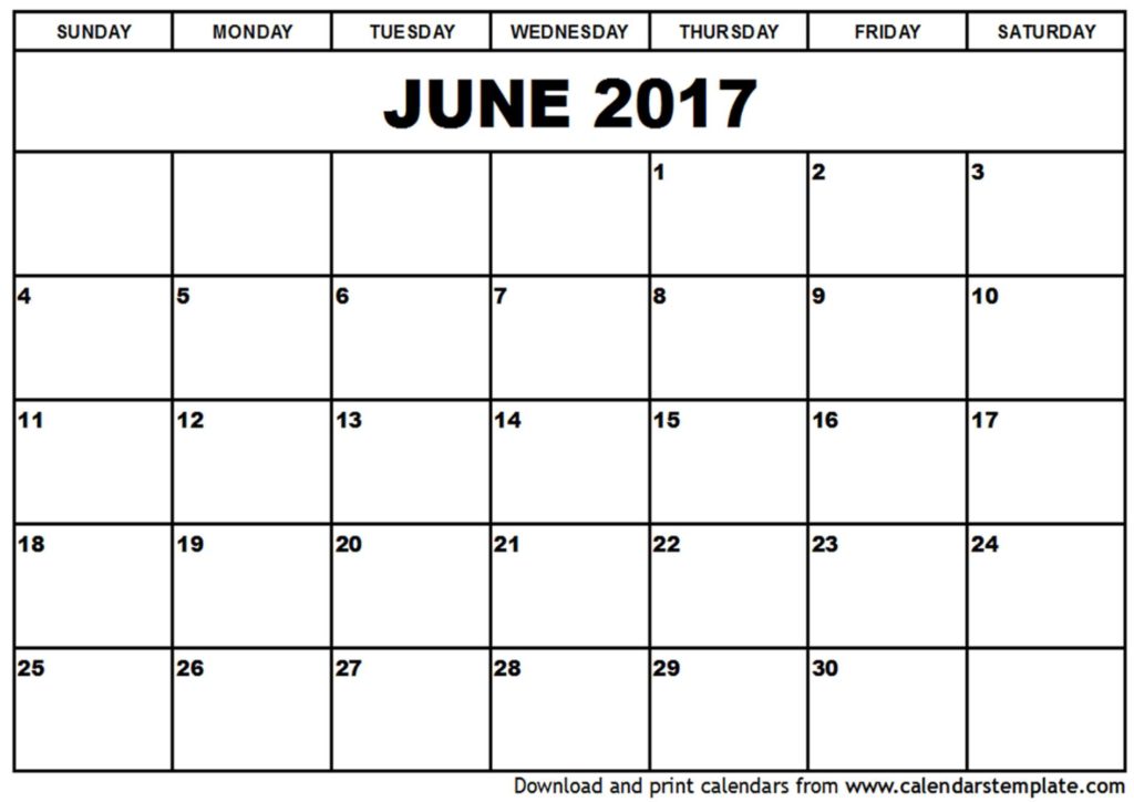 June 2017 Calendar Word