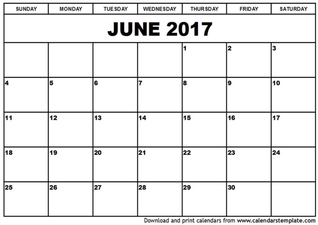 June 2017 Calendar Template Templates Free Printable
