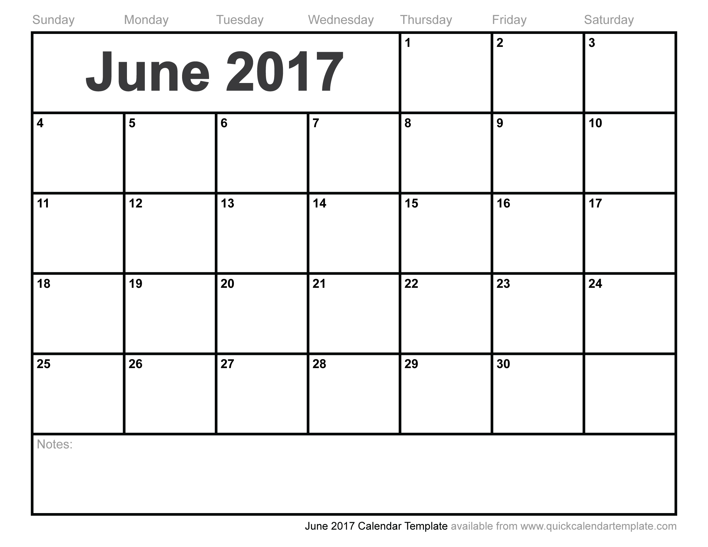 June 2017 Calendar Template
