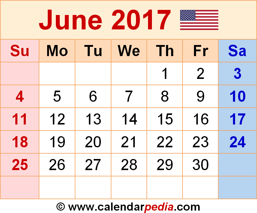 June 2017 Calendars for Word, Excel & PDF June 2017 Calendars for Word, Excel & PDF