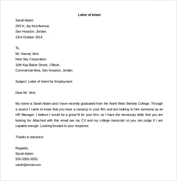 10+ Letter of Intent for a Job Templates – Free Sample, Example 