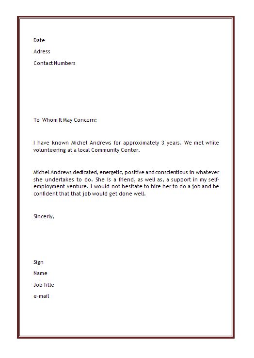 Letter Of Recommendation Template Google Doc