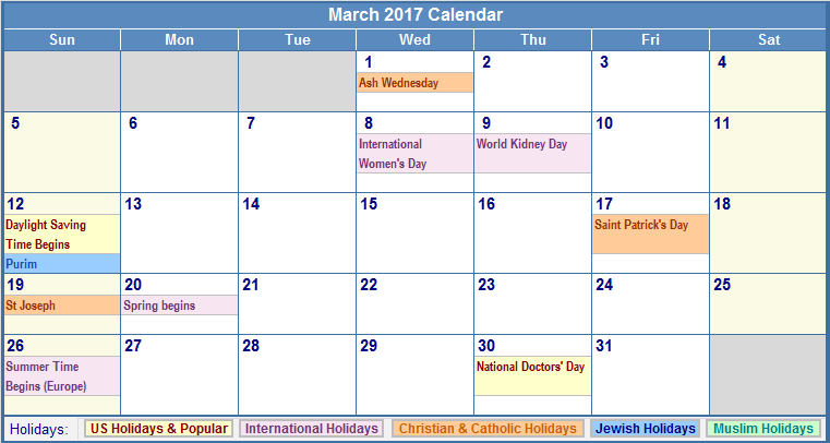 March 2017 Calendar Easter | monthly calendar printable