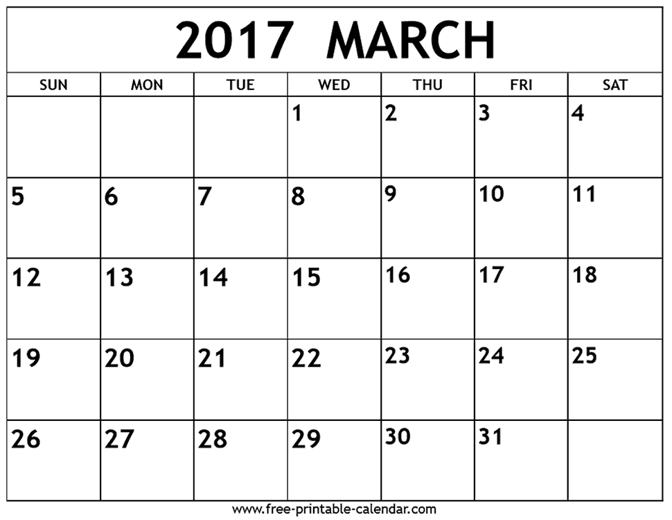 March 2017 calendar Free printable calendar.com