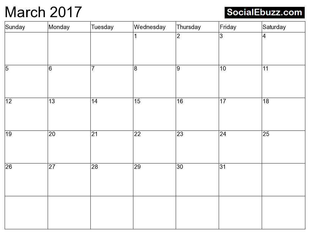 Free March 2017 Calendar Printable Holidays Template PDF | 2017 