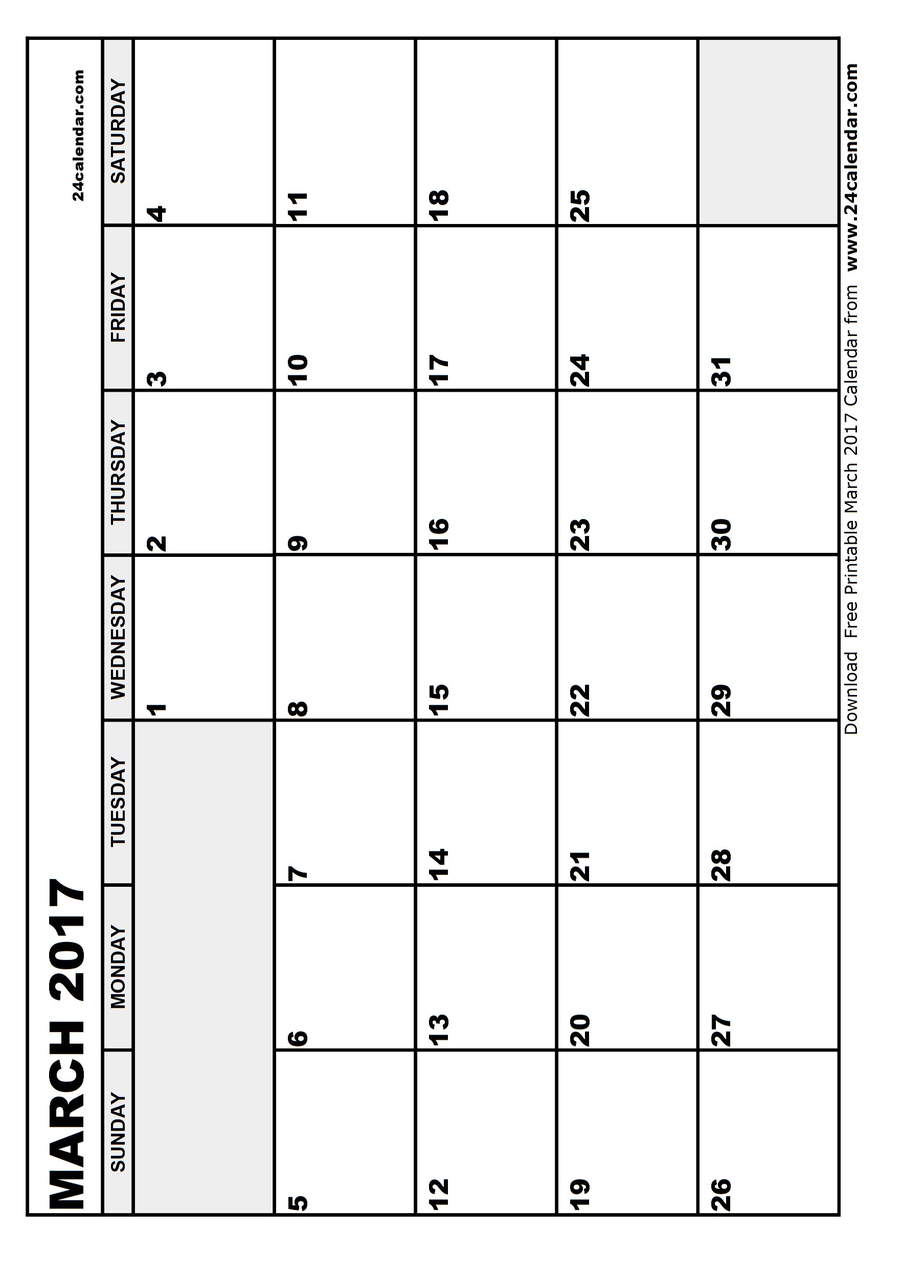 Blank March 2017 Calendar in Printable format. Blank March 2017 Calendar in Printable format.
