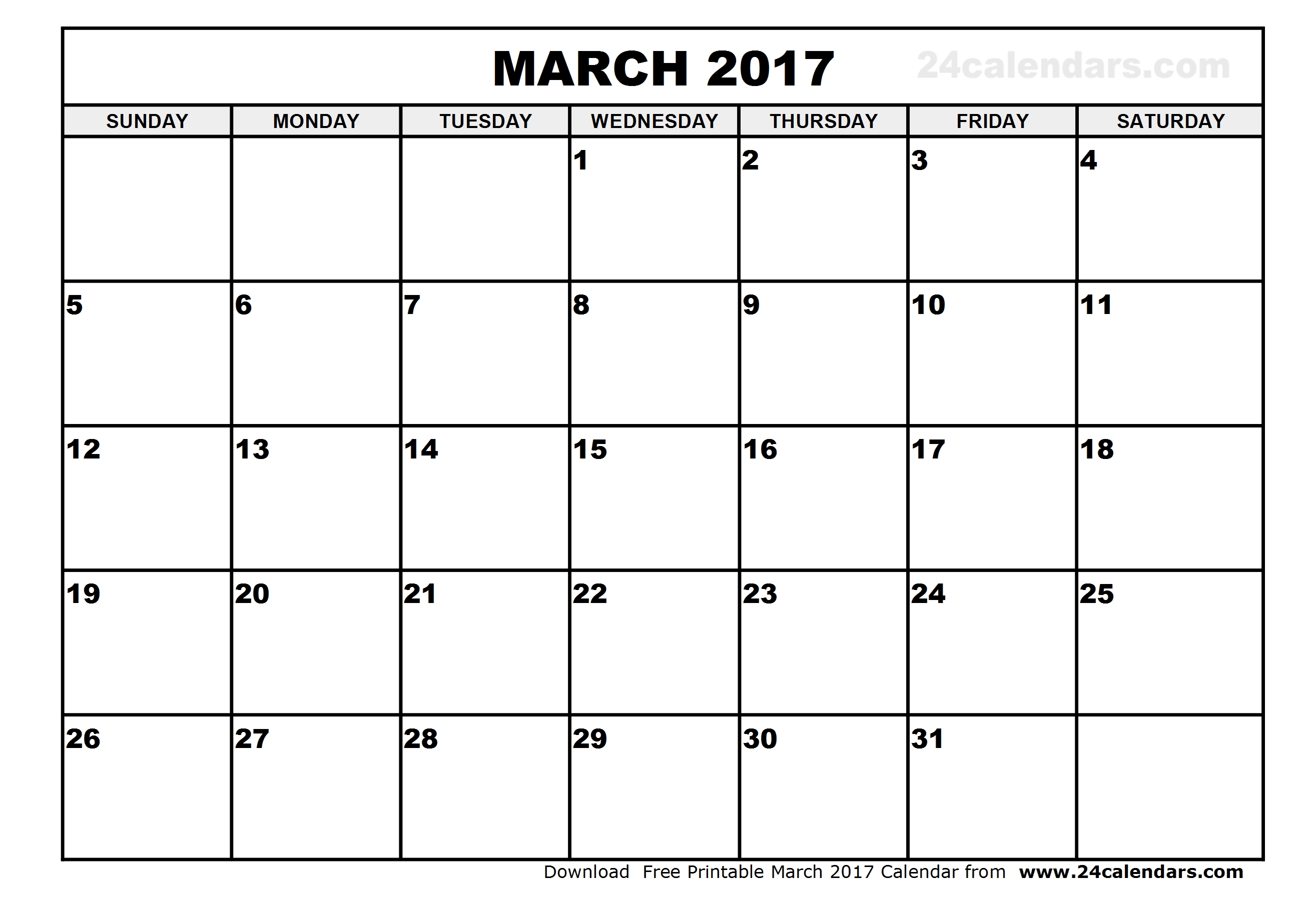 Free March 2017 Calendar (With US Holidays) – Printable Calendar