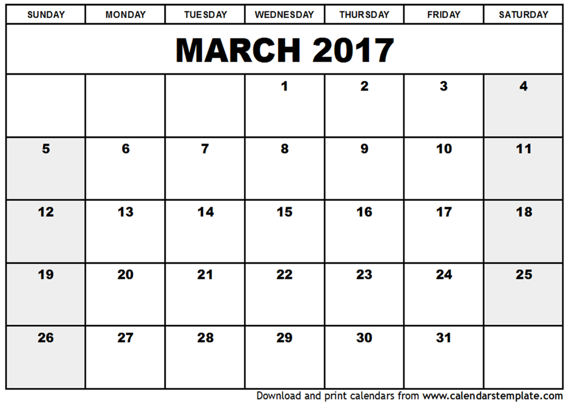 Free March 2017 Calendar (With US Holidays) – Printable Calendar