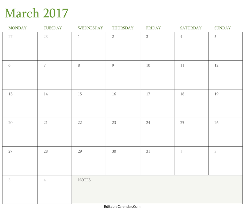 Blank March 2017 Calendar Template Word, PDF Monhly Calendar 2017 Blank March 2017 Calendar Template Word, PDF Monhly Calendar 2017