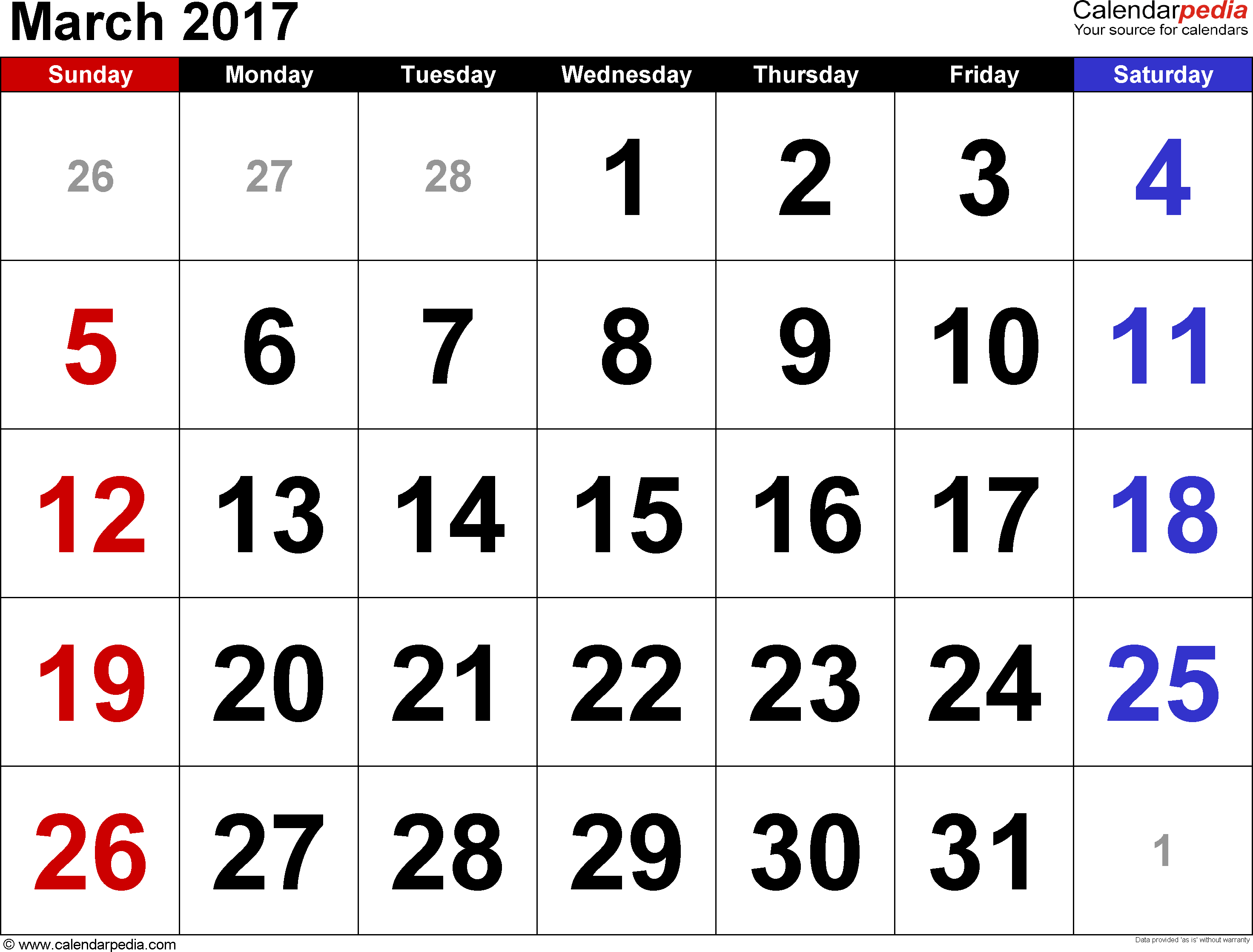 Editable March 2017 Calendar Template MS Word Editable March 2017 Calendar Template MS Word