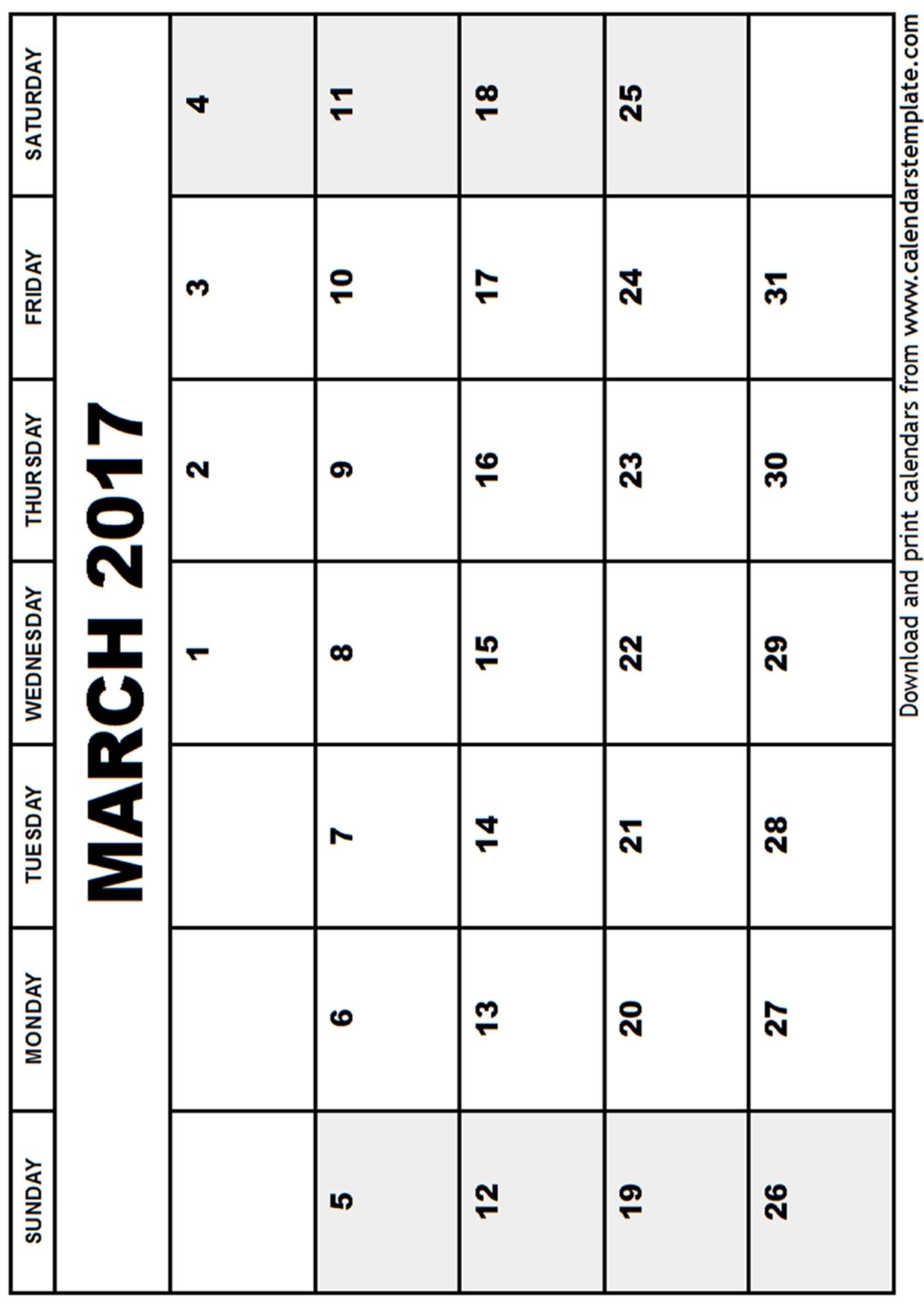 March 2017 Calendar Template March 2017 Calendar Template