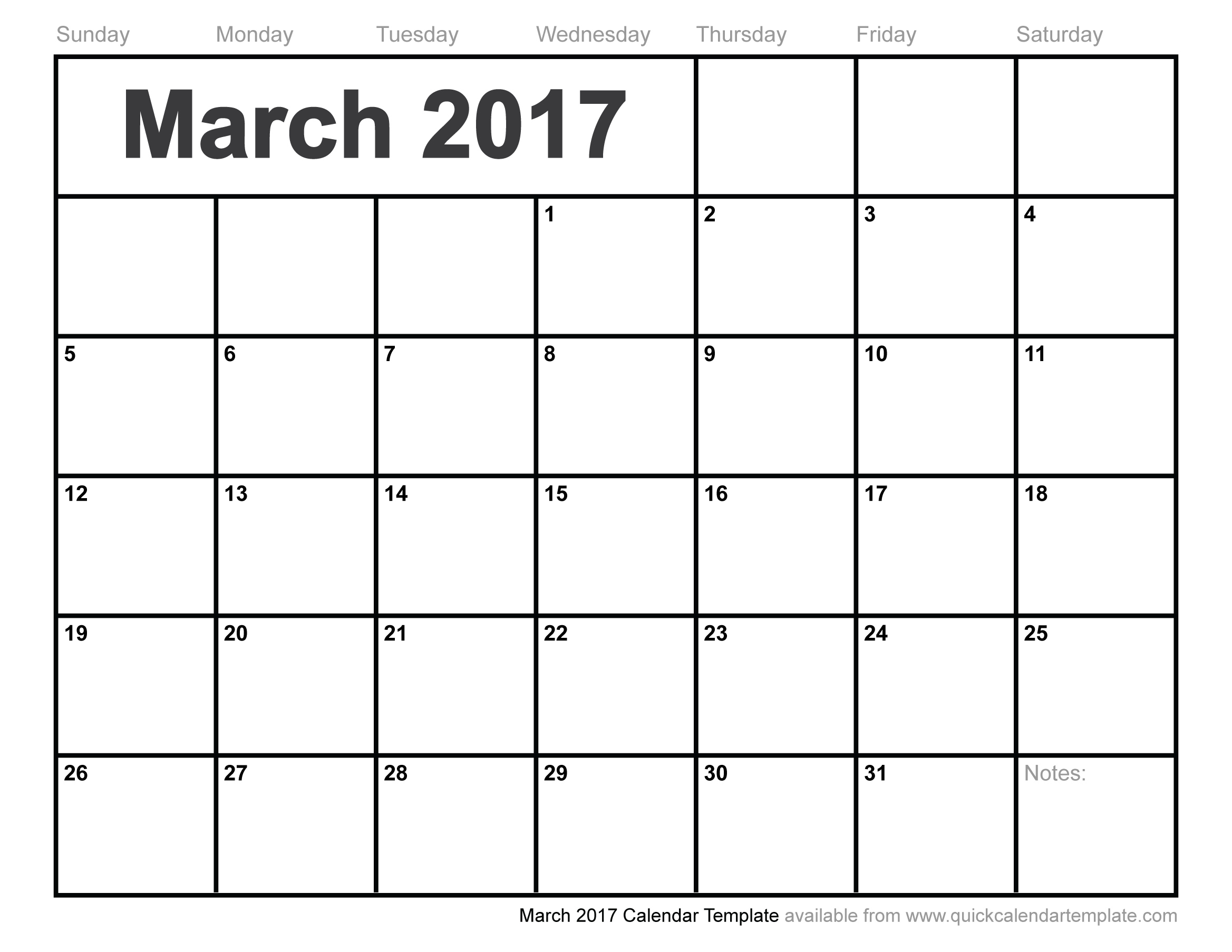 March 2017 Calendar Template March 2017 Calendar Template