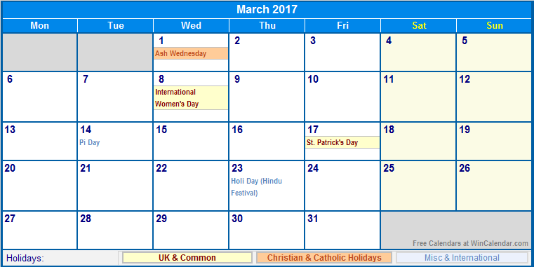 March 2017 Calendar Uk | yearly calendar template