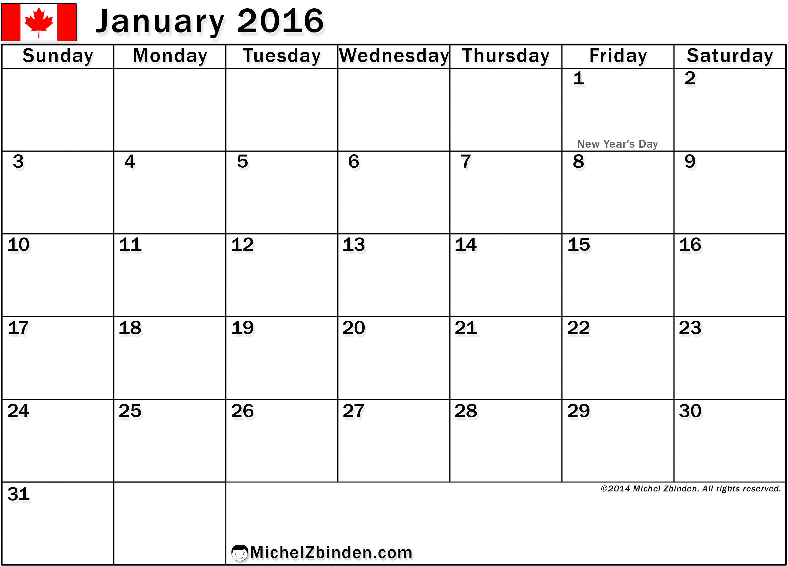 January 2017 Calendar With Holidays Canada | printable calendar 