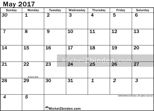 May 2017 Calendar Canada | yearly calendar template