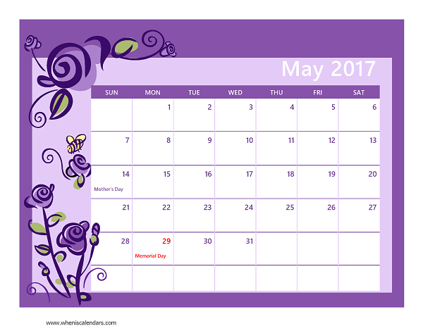 May 2017 Calendar With US Holidays May 2017 Calendar With US Holidays