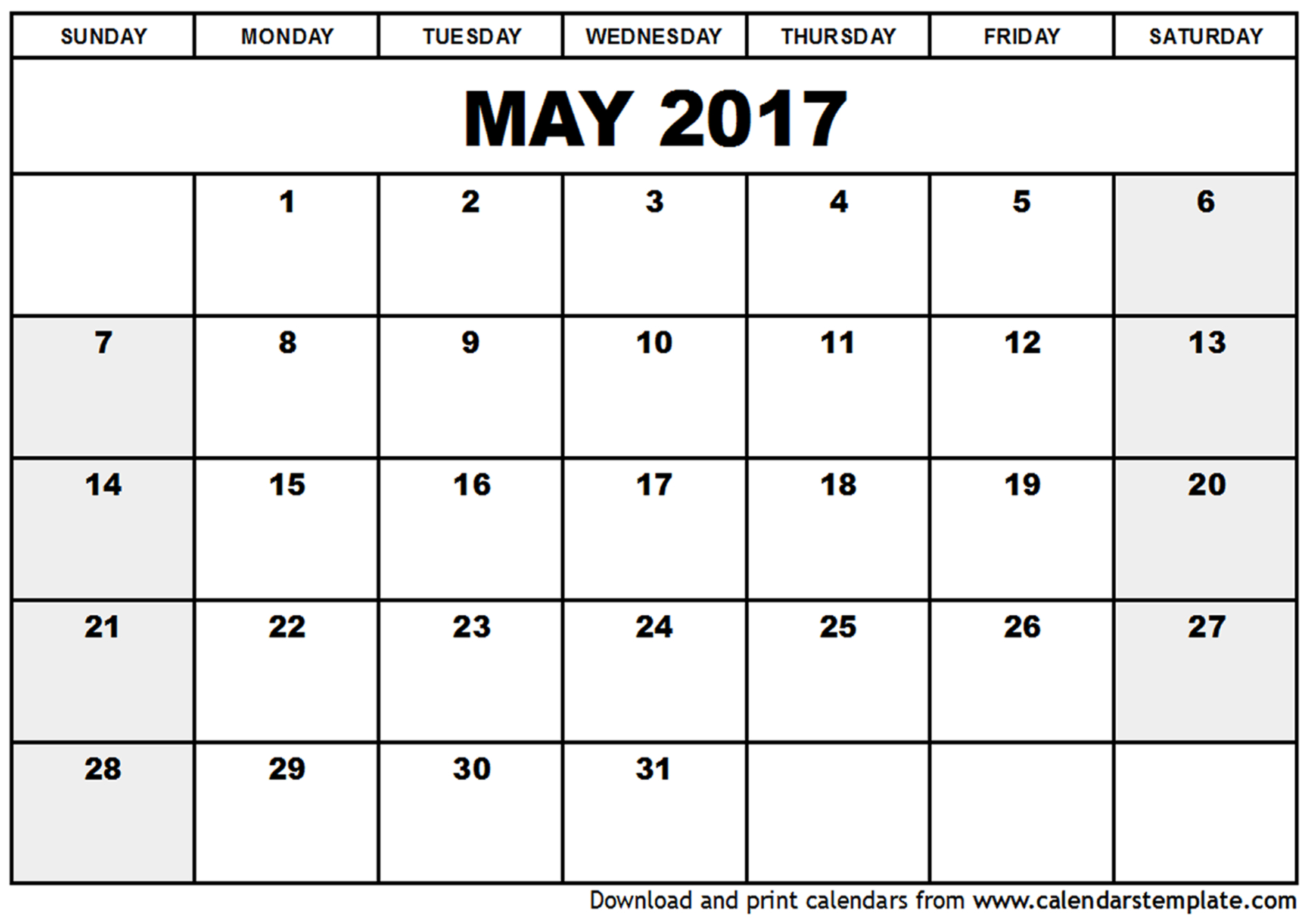 Free May 2017 Calendar Printable Templates – Webelations