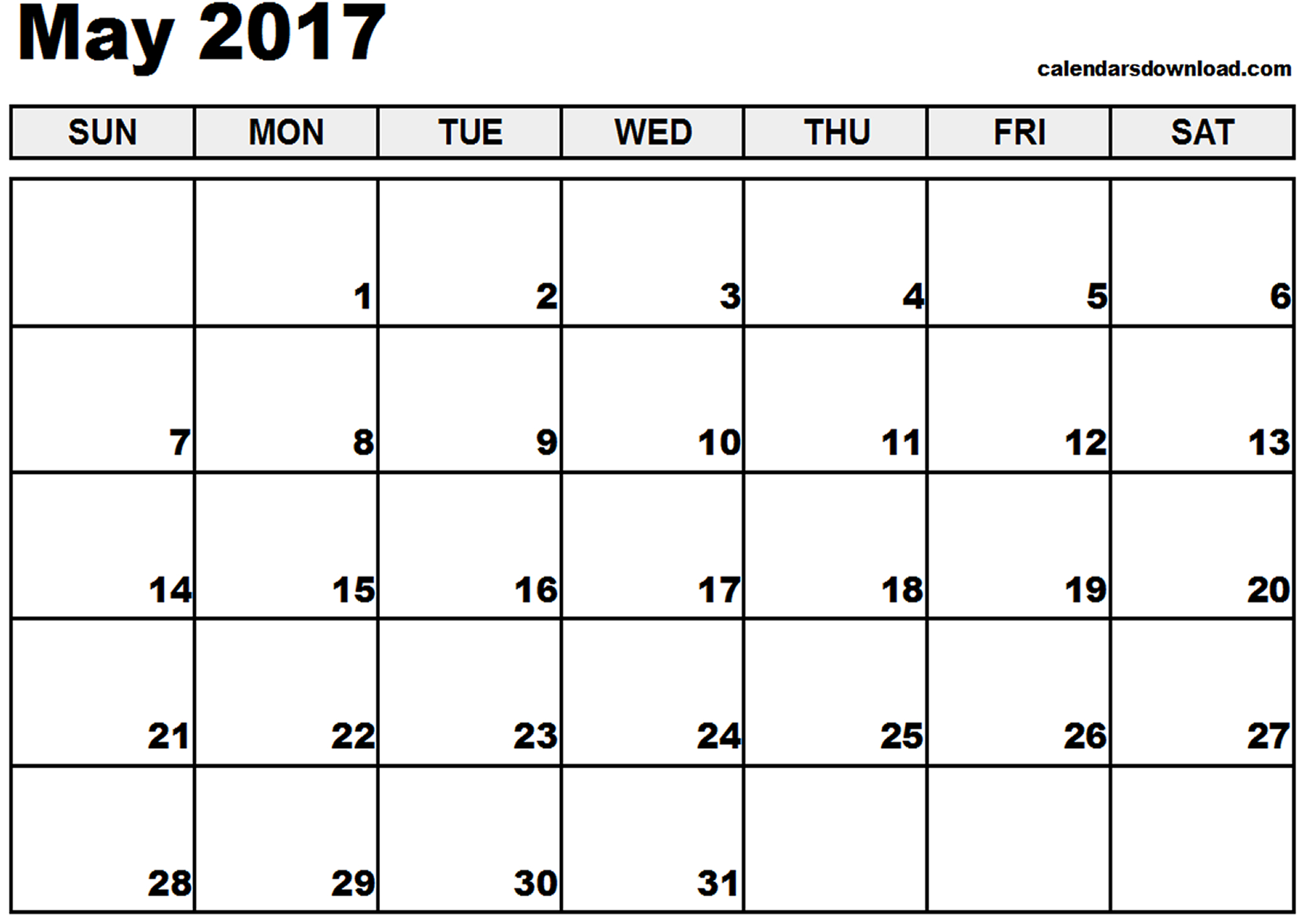 Free May 2017 Calendar (With US Holidays) – Printable Calendar