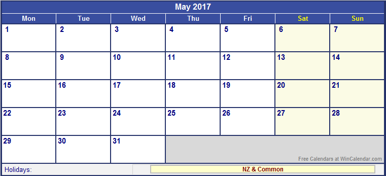 May 2017 Calendar Nz | monthly calendar printable May 2017 Calendar Nz | monthly calendar printable