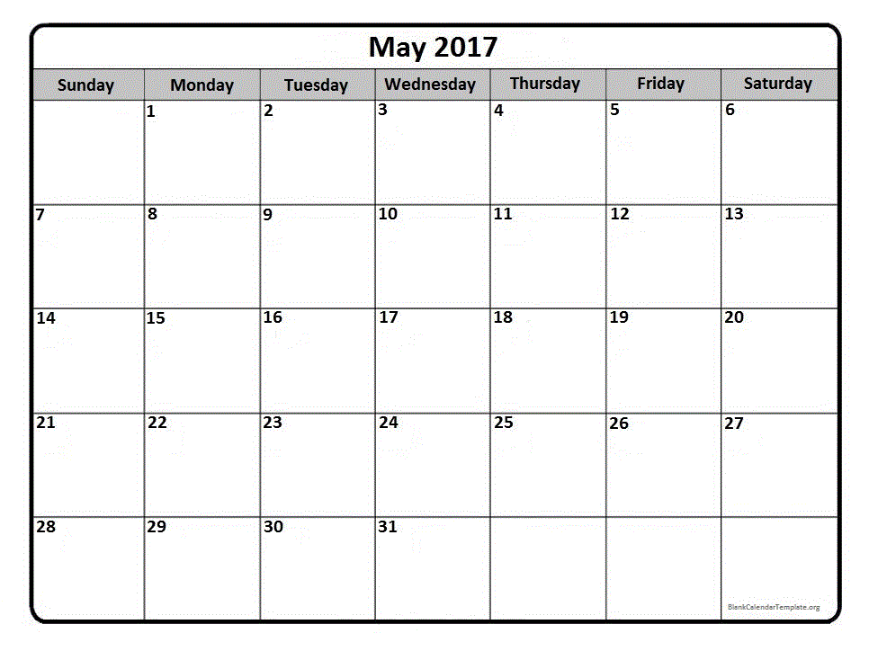 May 2017 calendar template | monthly calendar