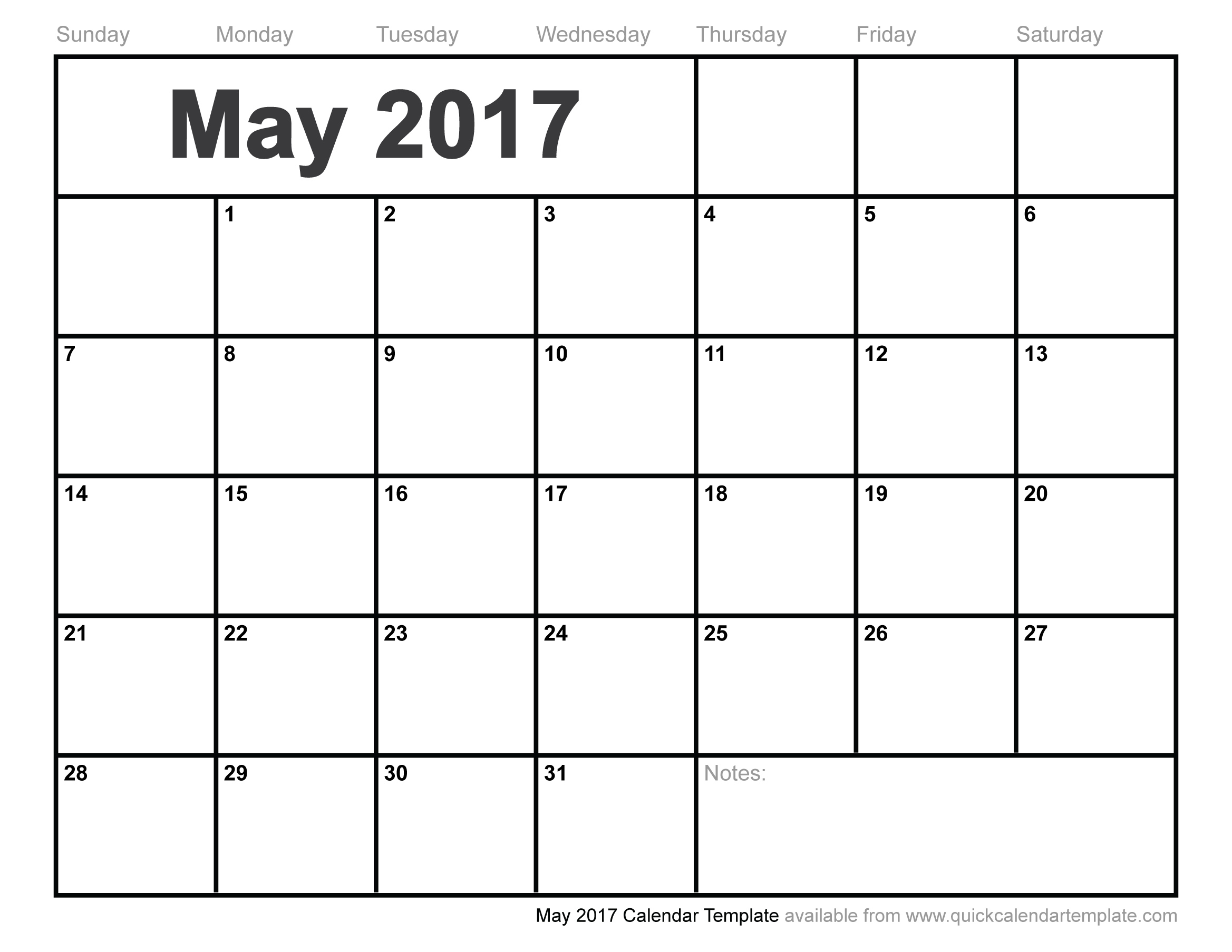 May 2017 Calendar Template