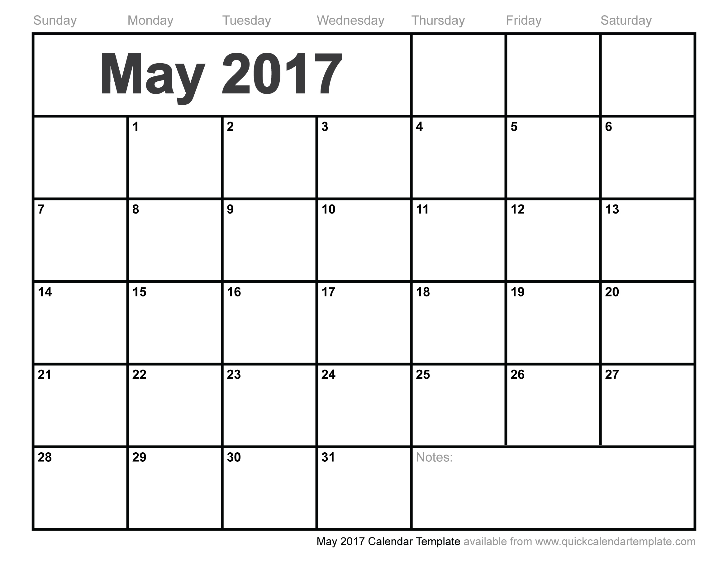 May 2017 Calendar Template May 2017 Calendar Template